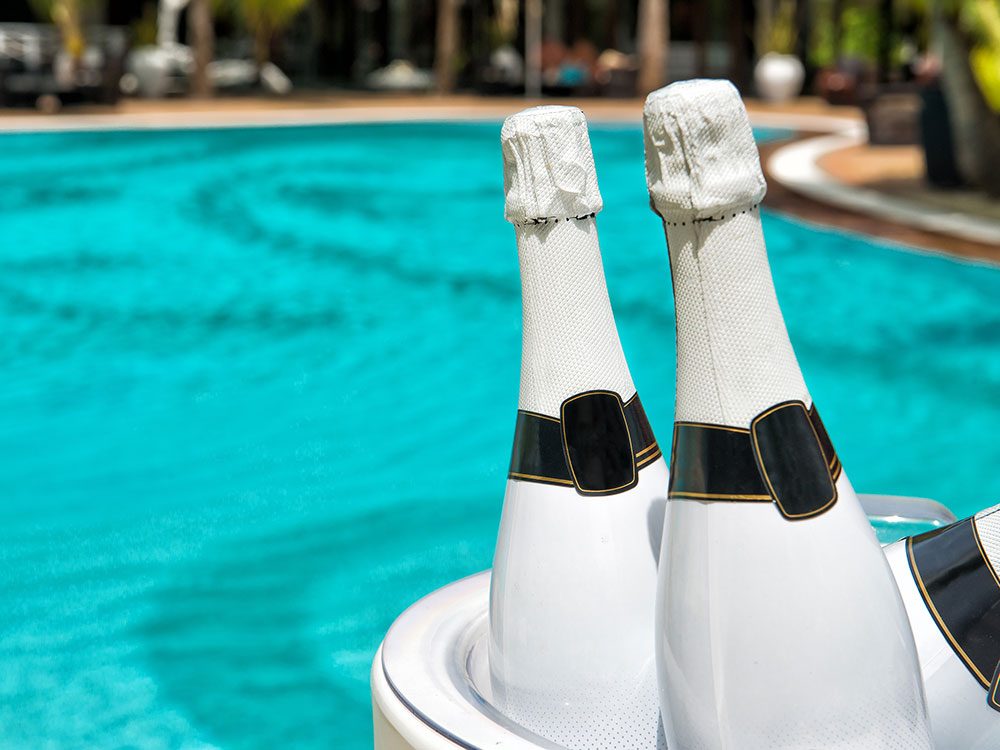 Champagne at hotel pool