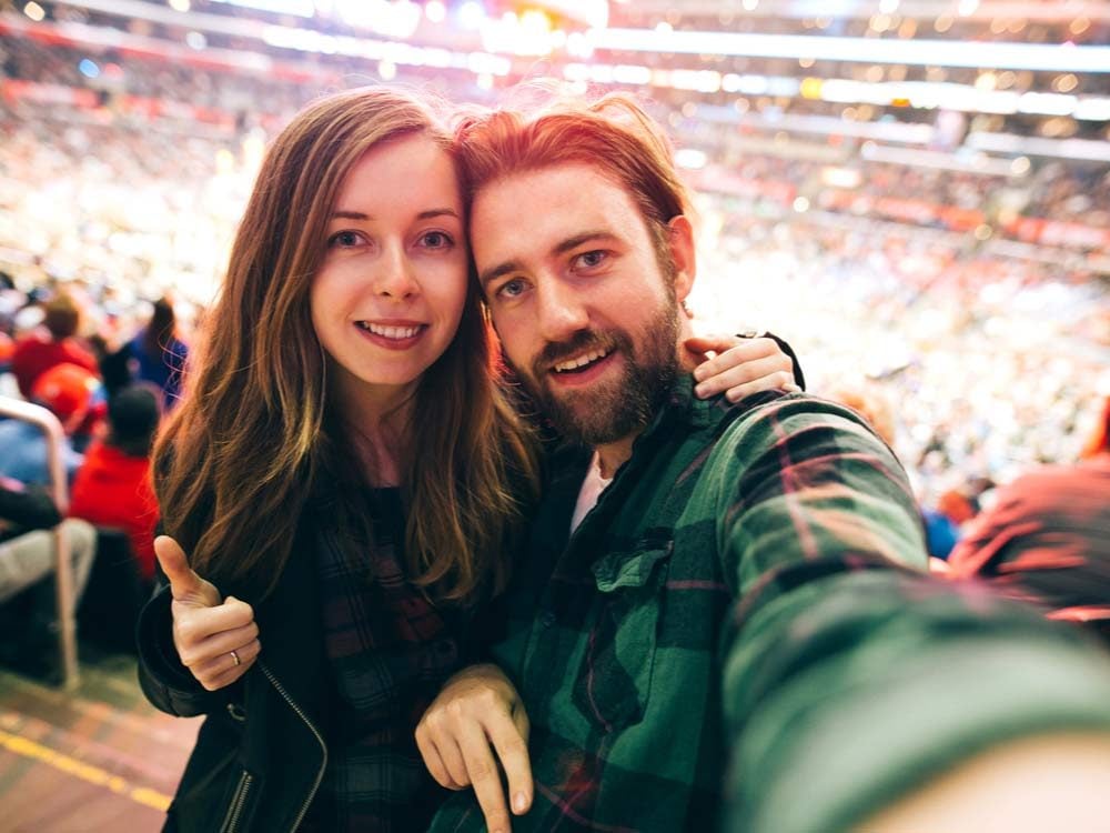 Couple at sports game