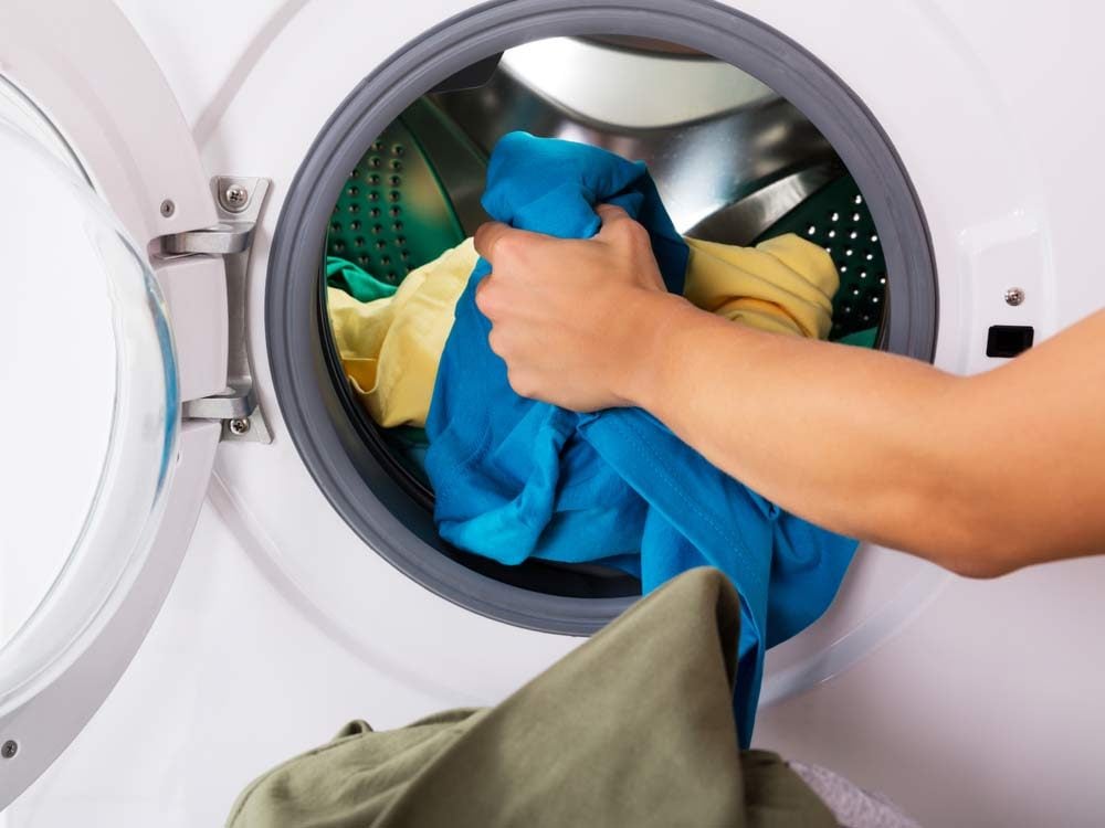 Dirty clothes in washing machine