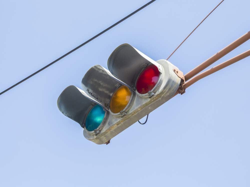 Blue traffic lights in Japan