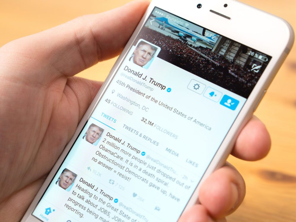 Twitter profile of President Donald Trump