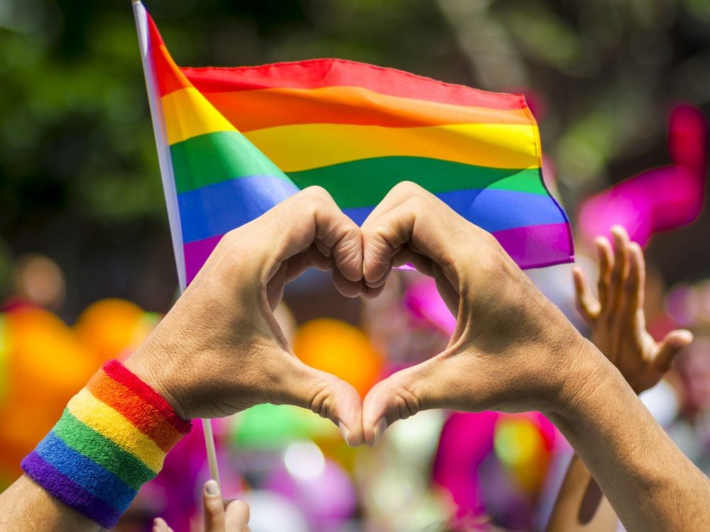 Rainbow flag flying at Pride Parade