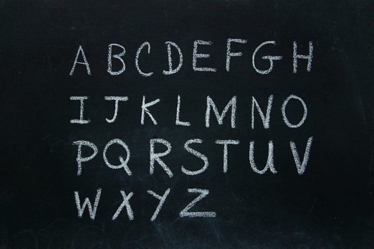 Alphabet letters written in chalk on blackboard