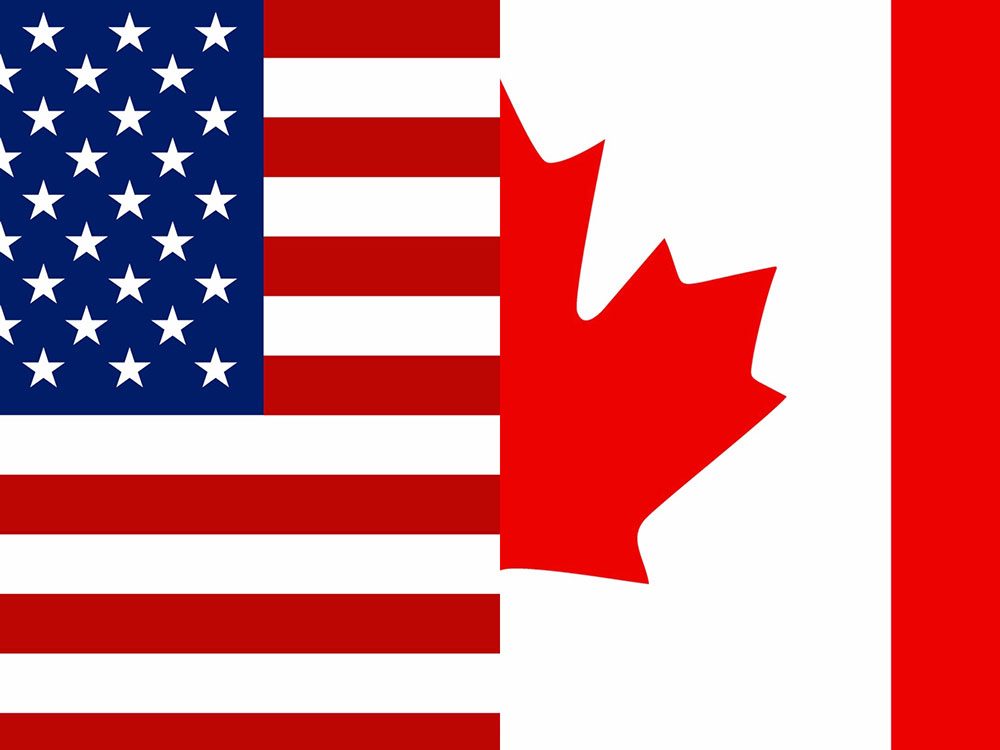 Amerikaanse en Canadese vlaggen