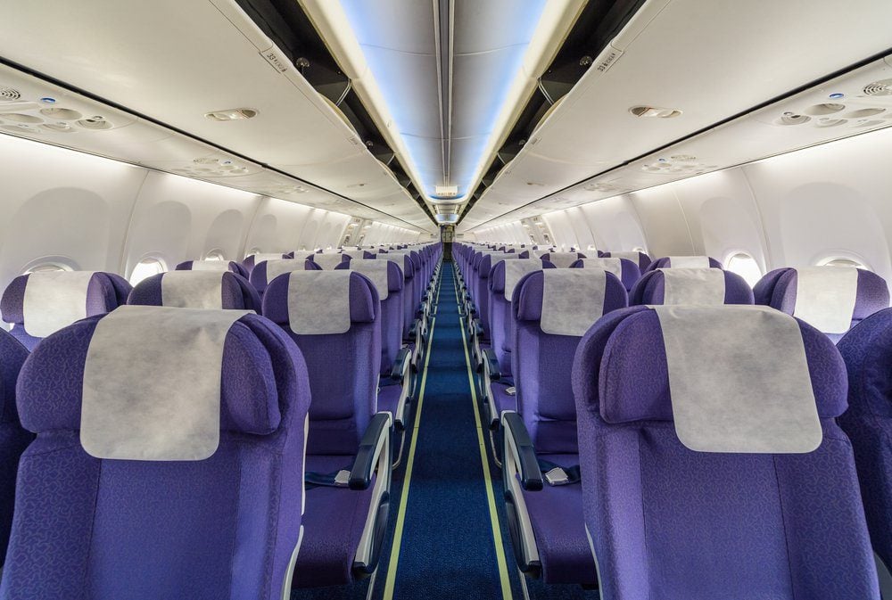 Empty passenger airplane seats in the cabin