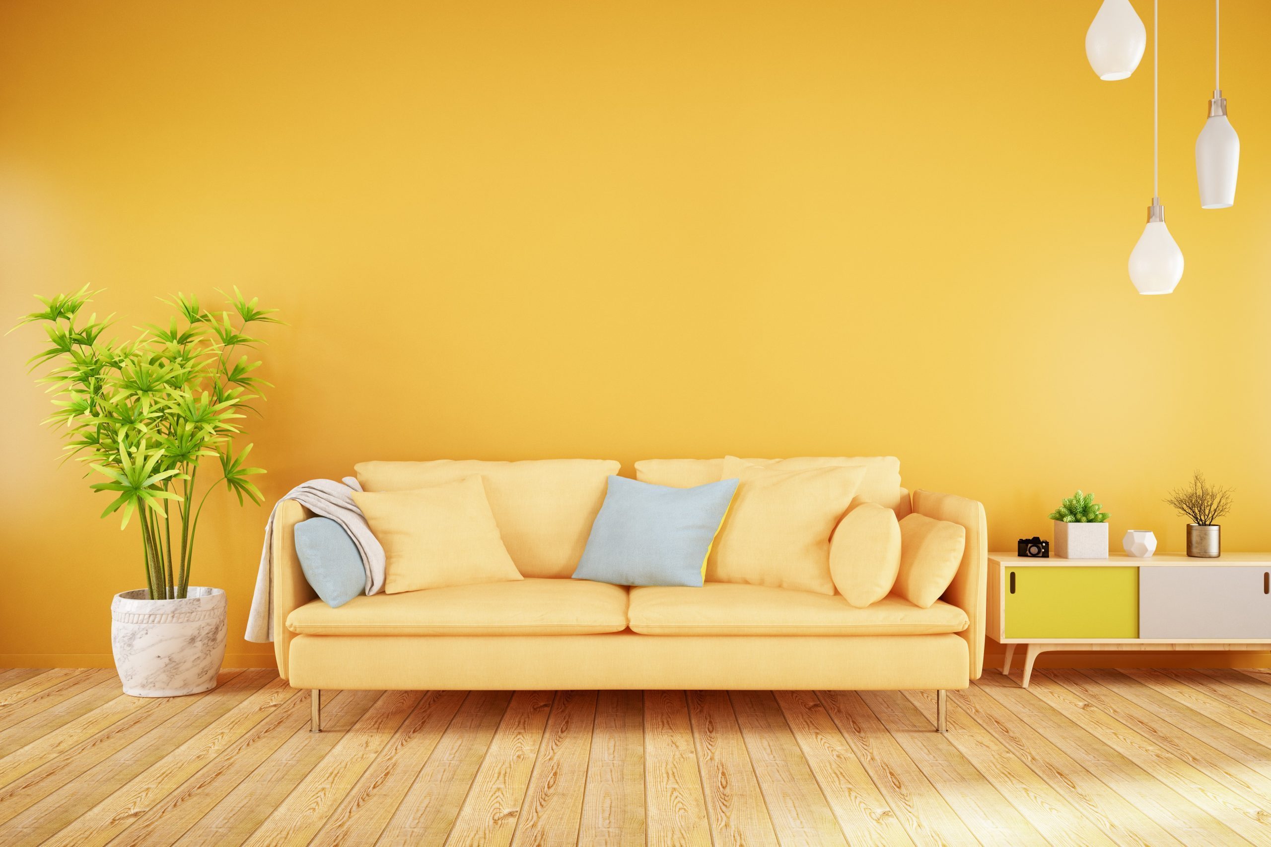 yellow wall design for living room