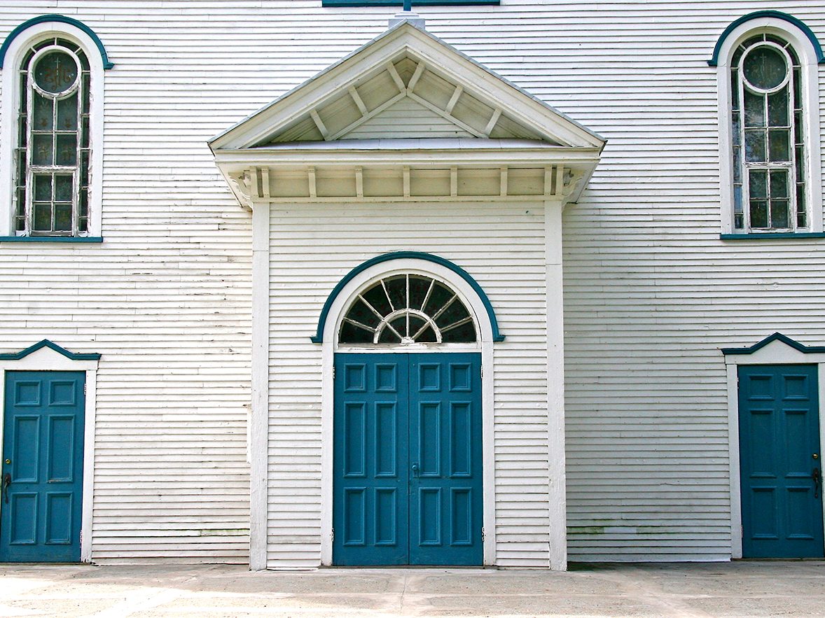 Doors Across Canada - White Church With Blue Doors Featured Image